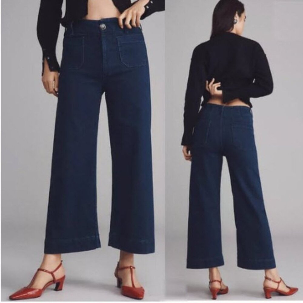 Anthropologie Maeve Colette Crop High-Rise Wide-Leg Jeans Size 24 Blue